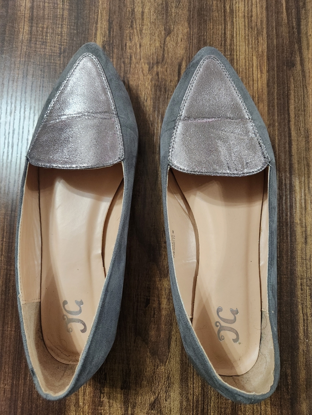 Women's Grey Suede Loafers with Metallic Accent